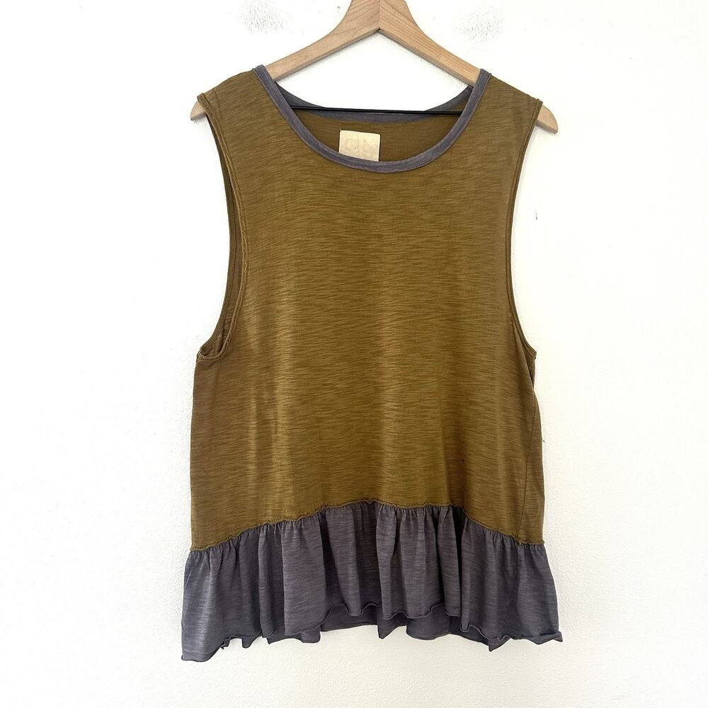 Vintage Y2K Ruffle Tank Top Chaser Sz M Whimsy Goth Fairy Olive Green Gray Indie